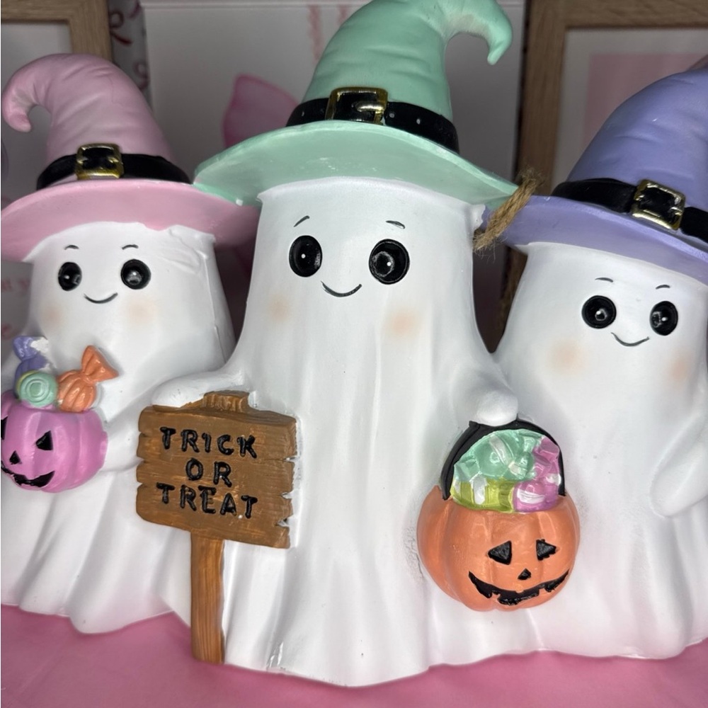 Summerween Pastel Ghost Trick or Treat Trio Decor - Picture 3 of 5